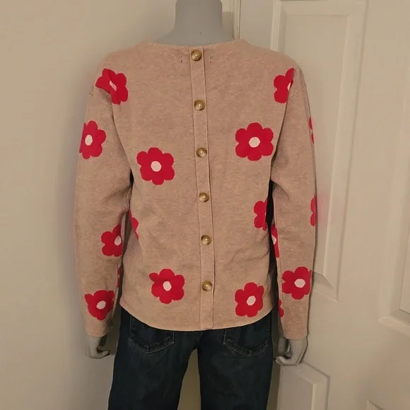 Tahari Women's Flower Print Sweater Size Medium. Magenta/Tan - Picture 2 of 7